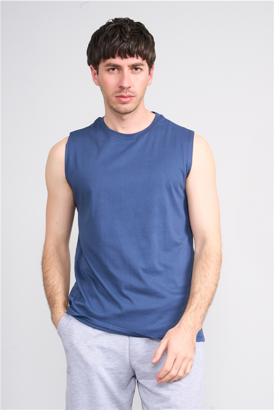 Çetinkaya Mentality 3707 Bisiklet Yaka 30/1 Penye Regular Atlet İndigo