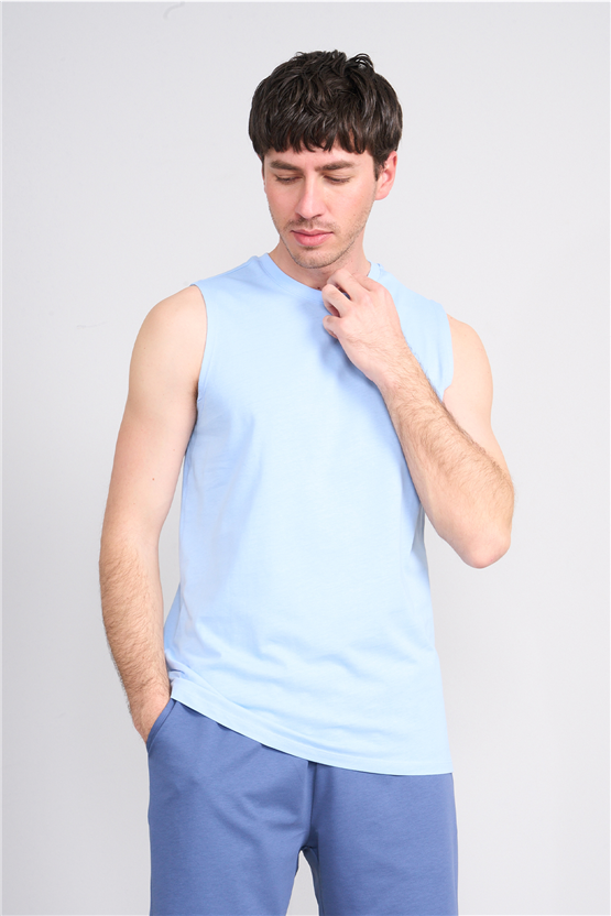 Çetinkaya Mentality 3707 Bisiklet Yaka 30/1 Penye Regular Atlet Bebe Mavi