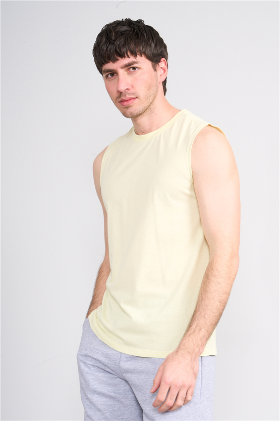 Çetinkaya Mentality 3707 Bisiklet Yaka 30/1 Penye Regular Atlet Uçuk Sarı