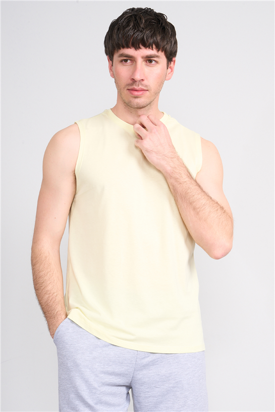 Çetinkaya Mentality 3707 Bisiklet Yaka 30/1 Penye Regular Atlet Uçuk Sarı