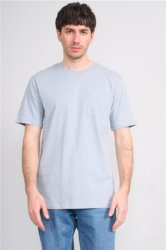 Çetinkaya Mentality 3713 Bisiklet Yaka Regular Cepli T-shirt Açık Gri