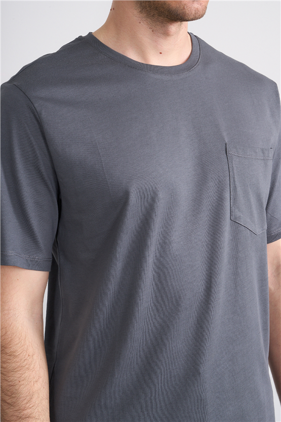 Çetinkaya Mentality 3713 Bisiklet Yaka Regular Cepli T-shirt Koyu Gri