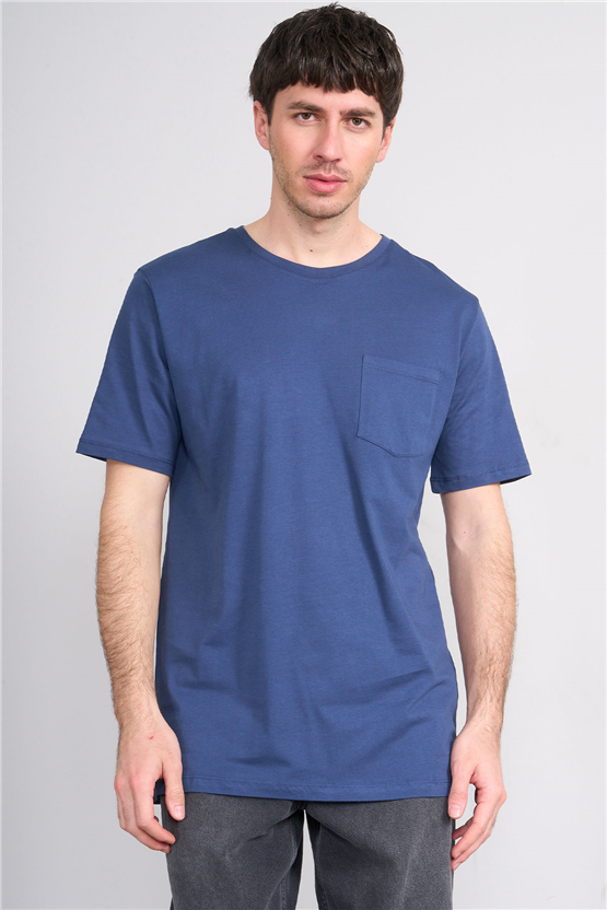 Çetinkaya Mentality 3713 Bisiklet Yaka Regular Cepli T-shirt İndigo