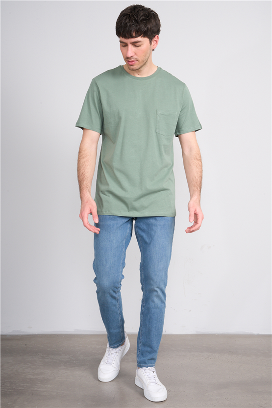 Çetinkaya Mentality 3713 Bisiklet Yaka Regular Cepli T-shirt Haki