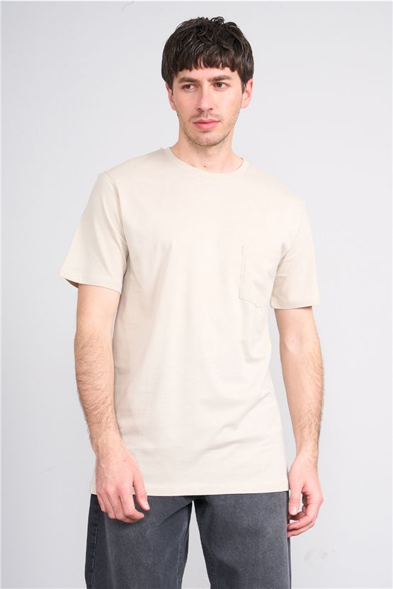 Çetinkaya Mentality 3713 Bisiklet Yaka Regular Cepli T-shirt Vizon