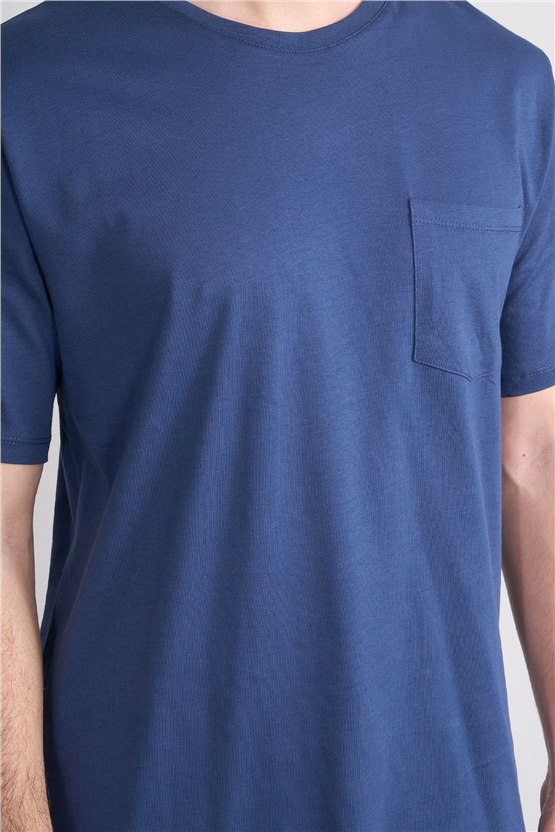 Çetinkaya Mentality 3713 Bisiklet Yaka Regular Cepli T-shirt İndigo