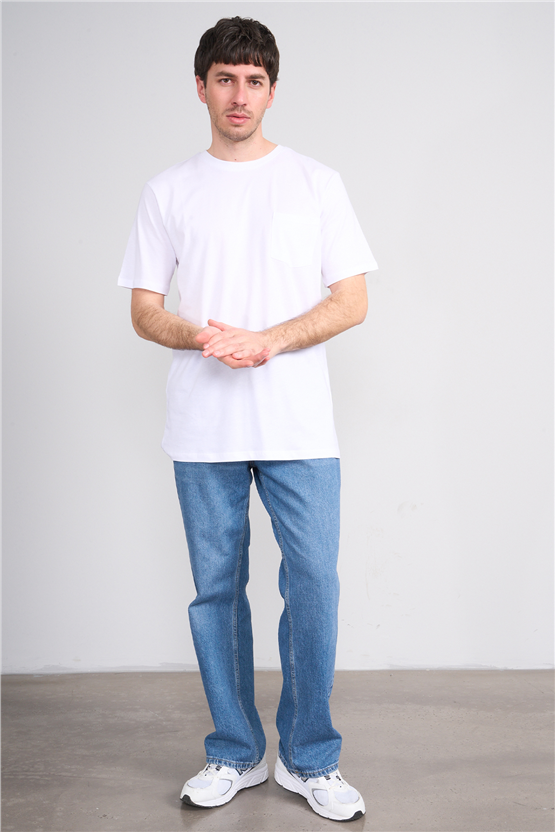 Çetinkaya Mentality 3713 Bisiklet Yaka Regular Cepli T-shirt Beyaz