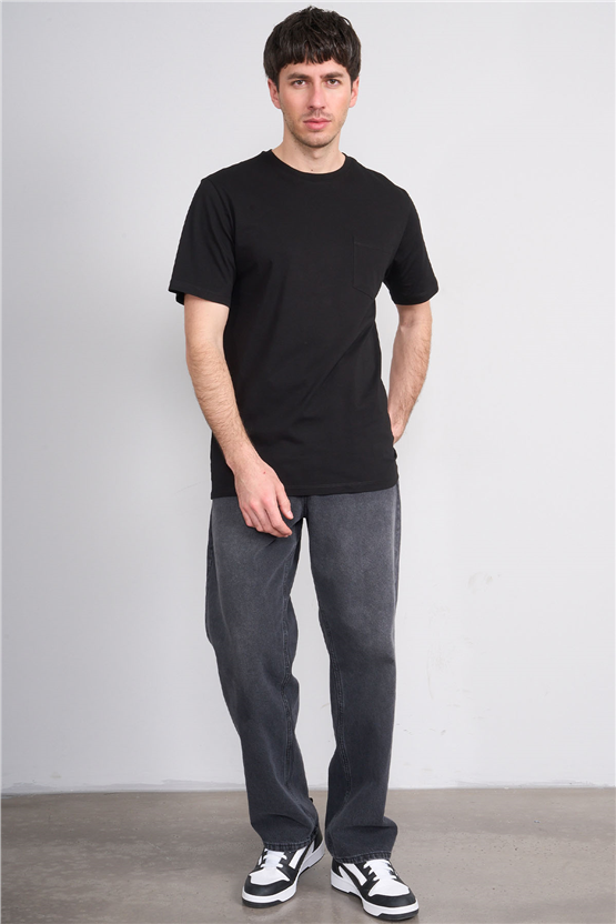 Çetinkaya Mentality 3713 Bisiklet Yaka Regular Cepli T-shirt Siyah