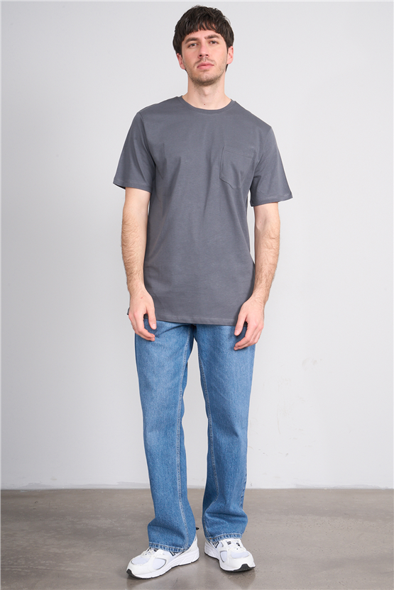 Çetinkaya Mentality 3713 Bisiklet Yaka Regular Cepli T-shirt Koyu Gri