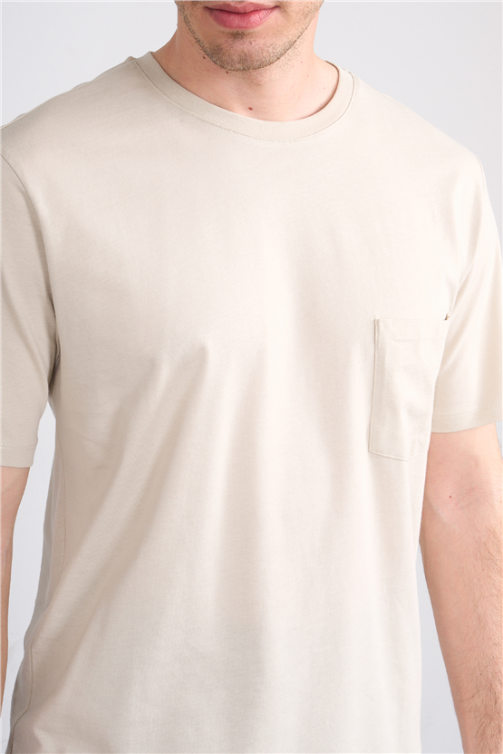 Çetinkaya Mentality 3713 Bisiklet Yaka Regular Cepli T-shirt Vizon