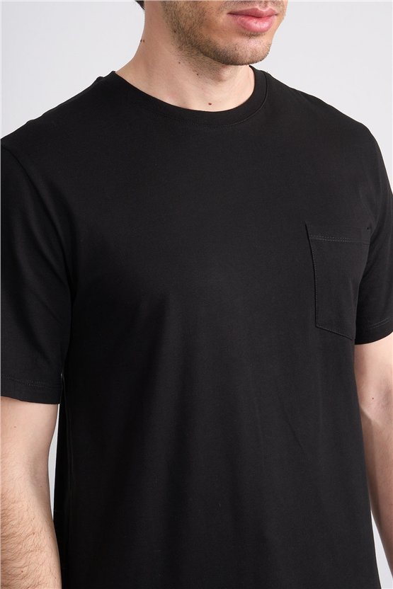 Çetinkaya Mentality 3713 Bisiklet Yaka Regular Cepli T-shirt Siyah