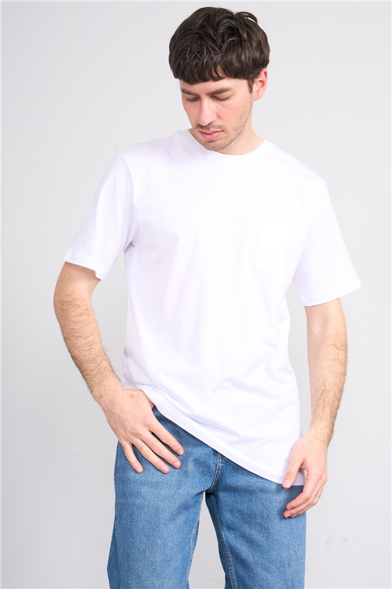 Çetinkaya Mentality 3713 Bisiklet Yaka Regular Cepli T-shirt Beyaz