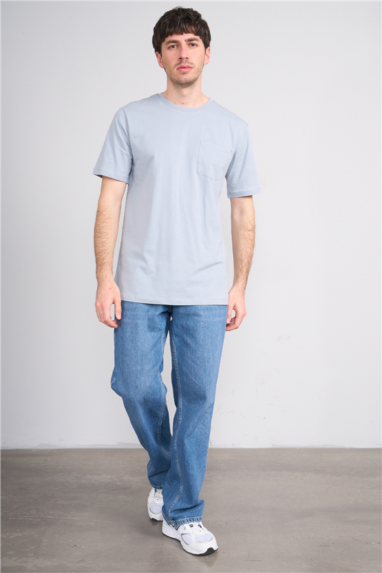 Çetinkaya Mentality 3713 Bisiklet Yaka Regular Cepli T-shirt Açık Gri