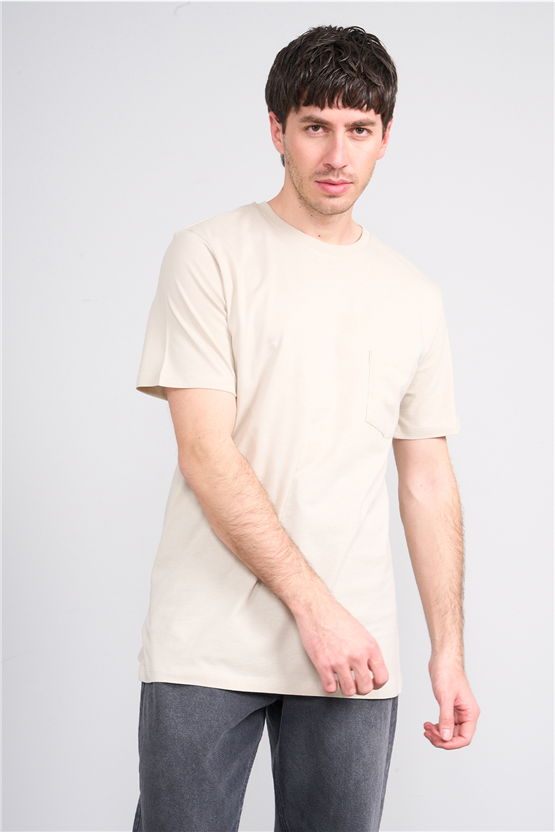 Çetinkaya Mentality 3713 Bisiklet Yaka Regular Cepli T-shirt Vizon