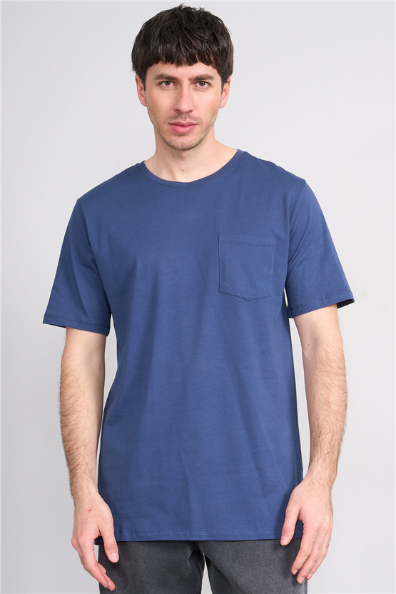 Çetinkaya Mentality 3713 Bisiklet Yaka Regular Cepli T-shirt İndigo