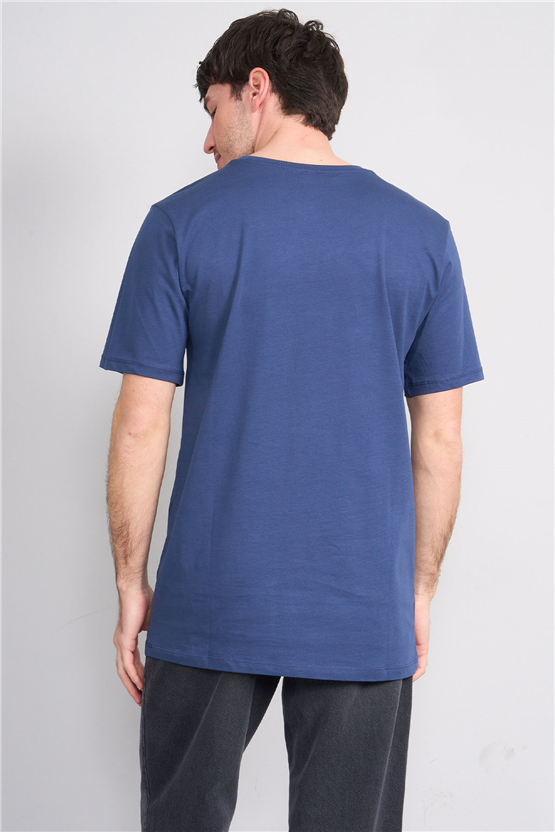Çetinkaya Mentality 3713 Bisiklet Yaka Regular Cepli T-shirt İndigo