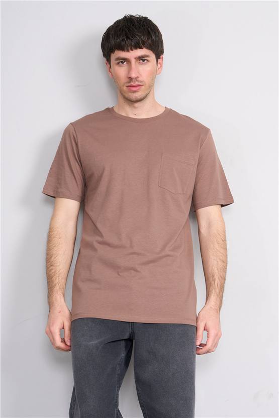 Çetinkaya Mentality 3713 Bisiklet Yaka Regular Cepli T-shirt Kakao