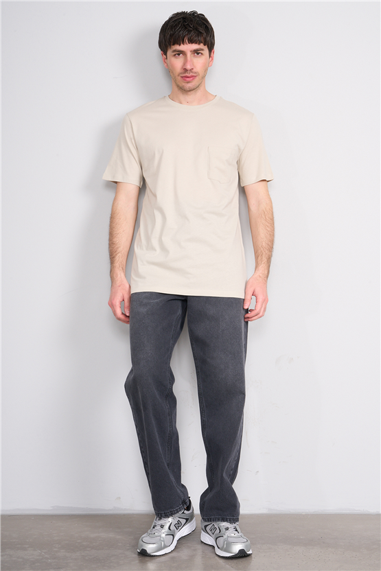 Çetinkaya Mentality 3713 Bisiklet Yaka Regular Cepli T-shirt Vizon