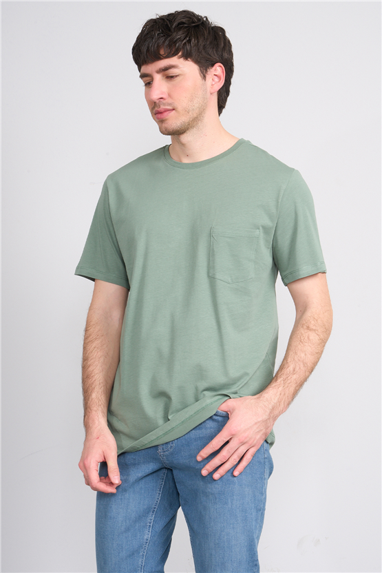 Çetinkaya Mentality 3713 Bisiklet Yaka Regular Cepli T-shirt Haki