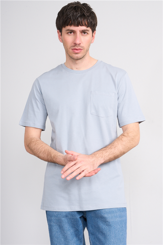 Çetinkaya Mentality 3713 Bisiklet Yaka Regular Cepli T-shirt Açık Gri