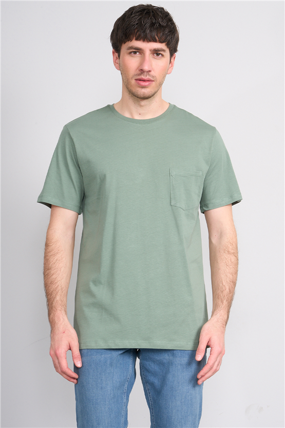 Çetinkaya Mentality 3713 Bisiklet Yaka Regular Cepli T-shirt Haki