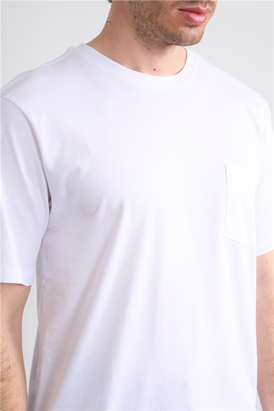 Çetinkaya Mentality 3713 Bisiklet Yaka Regular Cepli T-shirt Beyaz