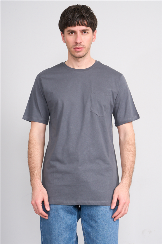 Çetinkaya Mentality 3713 Bisiklet Yaka Regular Cepli T-shirt Koyu Gri