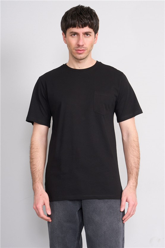 Çetinkaya Mentality 3713 Bisiklet Yaka Regular Cepli T-shirt Siyah