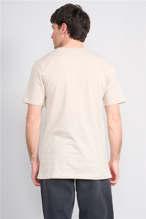 Çetinkaya Mentality 3713 Bisiklet Yaka Regular Cepli T-shirt Vizon