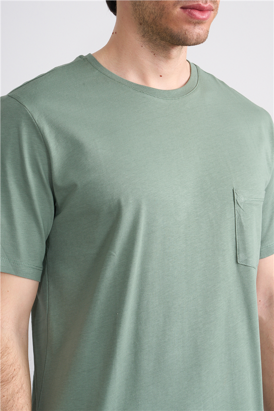 Çetinkaya Mentality 3713 Bisiklet Yaka Regular Cepli T-shirt Haki