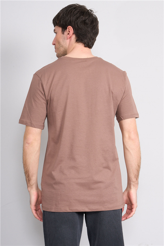 Çetinkaya Mentality 3713 Bisiklet Yaka Regular Cepli T-shirt Kakao