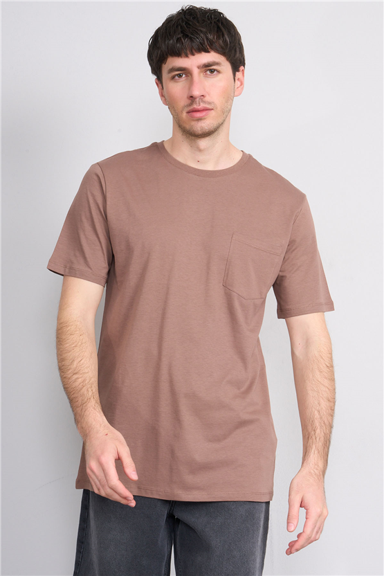 Çetinkaya Mentality 3713 Bisiklet Yaka Regular Cepli T-shirt Kakao