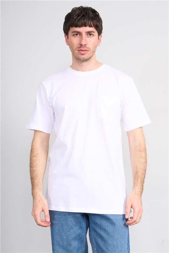 Çetinkaya Mentality 3713 Bisiklet Yaka Regular Cepli T-shirt Beyaz