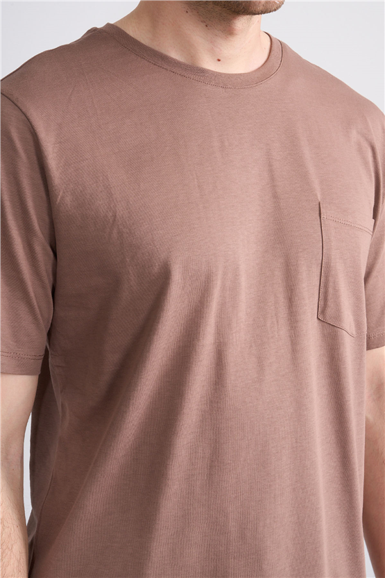 Çetinkaya Mentality 3713 Bisiklet Yaka Regular Cepli T-shirt Kakao