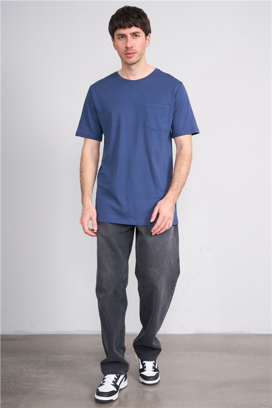 Çetinkaya Mentality 3713 Bisiklet Yaka Regular Cepli T-shirt İndigo