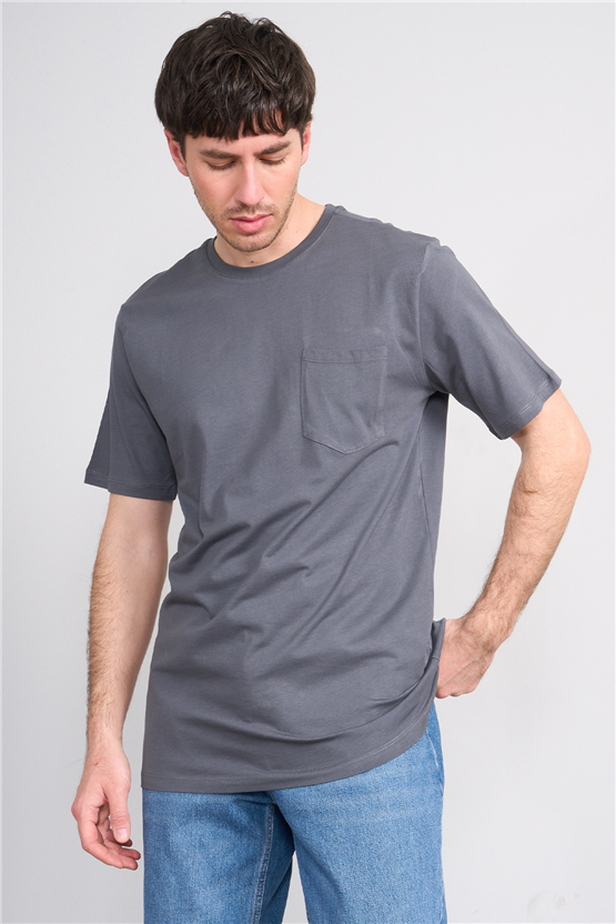 Çetinkaya Mentality 3713 Bisiklet Yaka Regular Cepli T-shirt Koyu Gri