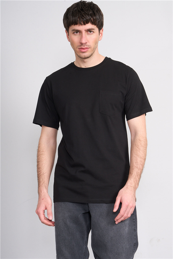 Çetinkaya Mentality 3713 Bisiklet Yaka Regular Cepli T-shirt Siyah