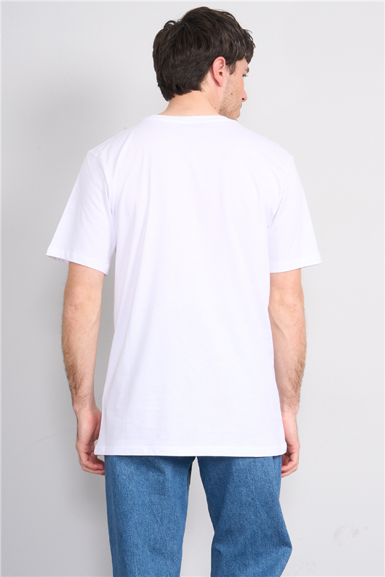 Çetinkaya Mentality 3713 Bisiklet Yaka Regular Cepli T-shirt Beyaz