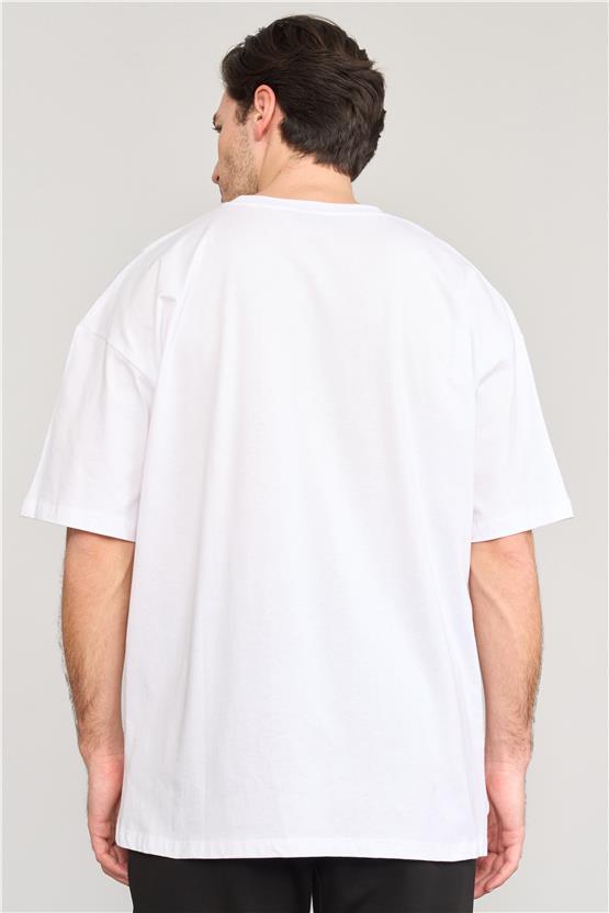 Çetinkaya Mentality 3799 Bisiklet Yaka Oversize Baskılı T-Shirt Beyaz