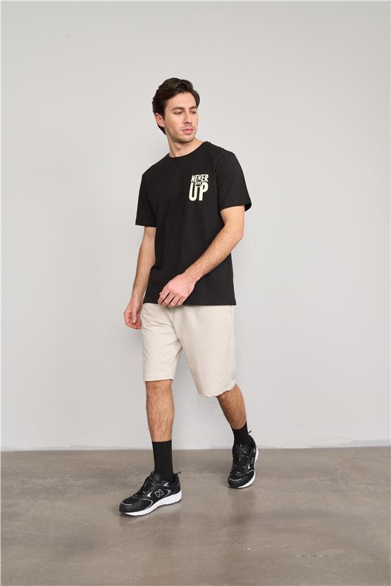 Çetinkaya Mentality 3888 B Yaka Regular Baskılı T-Shirt Siyah