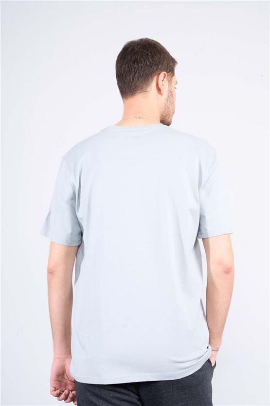 Çetinkaya Mentality 3888 B Yaka Regular Baskılı T-Shirt Düz Açık Gri