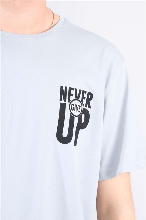 Çetinkaya Mentality 3888 B Yaka Regular Baskılı T-Shirt Düz Açık Gri