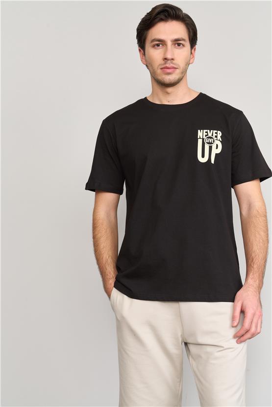 Çetinkaya Mentality 3888 B Yaka Regular Baskılı T-Shirt Siyah