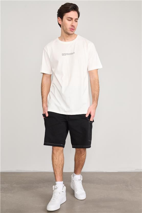 Çetinkaya Mentality 3898 Bisiklet Yaka Regular Baskılı T-Shirt Krem