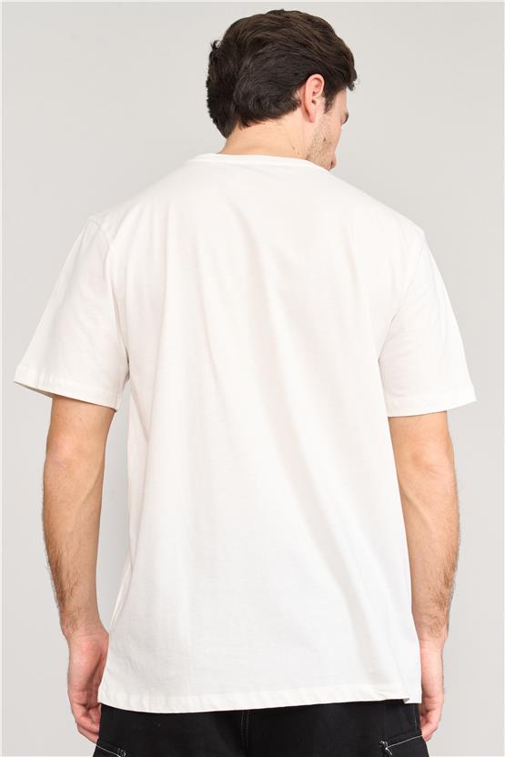 Çetinkaya Mentality 3898 Bisiklet Yaka Regular Baskılı T-Shirt Krem