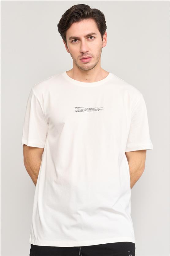 Çetinkaya Mentality 3898 Bisiklet Yaka Regular Baskılı T-Shirt Krem