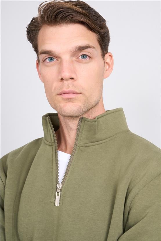 Çetinkaya Mentality 3907 3 İp Dik Yaka Haki Sweatshirt