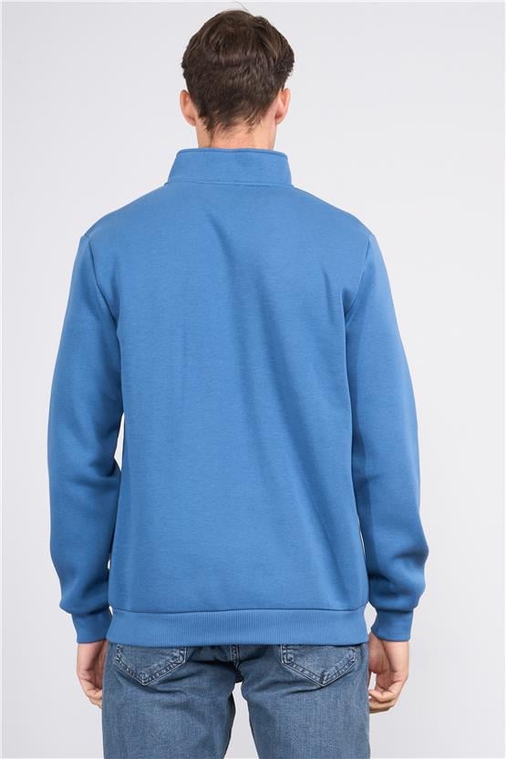 Çetinkaya Mentality 3907 3 İp Dik Yaka İndigo Sweatshirt