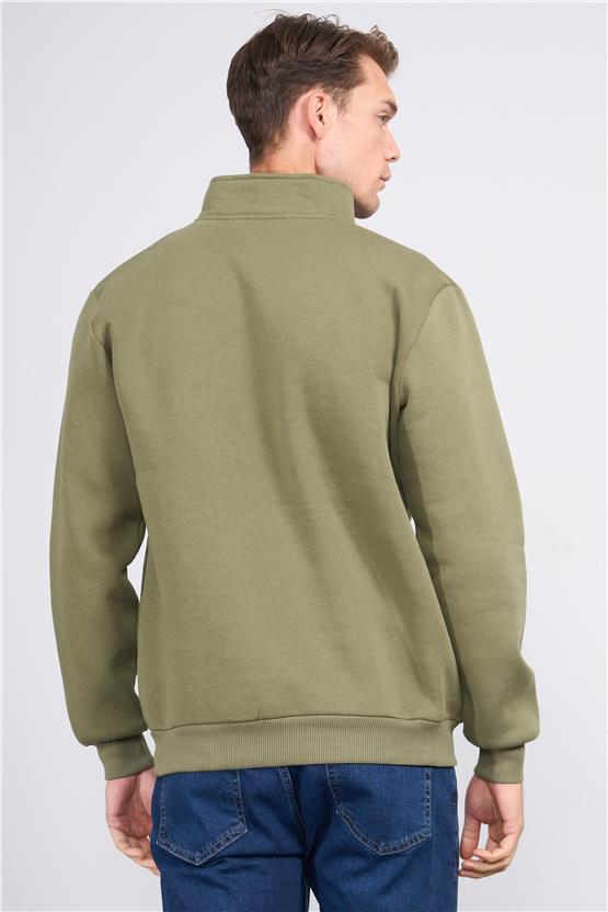 Çetinkaya Mentality 3907 3 İp Dik Yaka Haki Sweatshirt