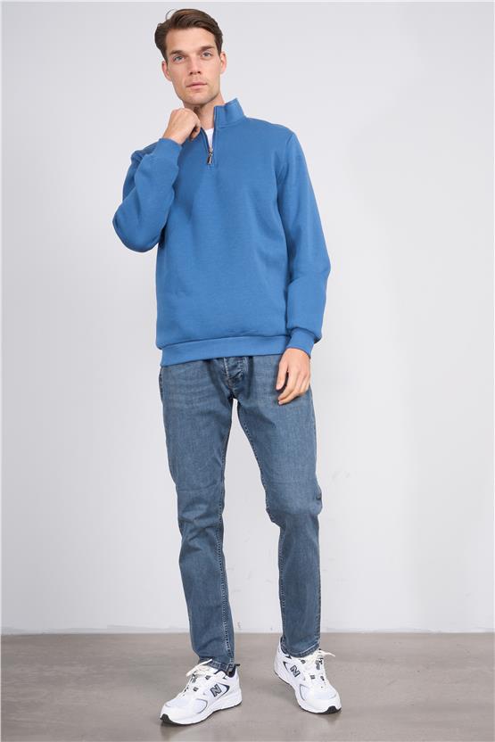 Çetinkaya Mentality 3907 3 İp Dik Yaka İndigo Sweatshirt